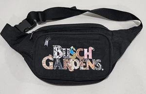 Vintage Busch Gardens Park BLACK 4 Zipper Fanny Pack Embroidered Animal Letters - Picture 1 of 11