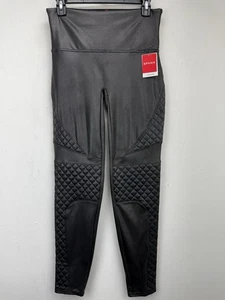 Spanx size Large Women’s Black Quilted Faux Leather Leggings NWT - Picture 1 of 9