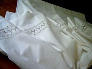 Victorian Bed sheets authentic fine heavy linen hand macrame embroidered lace.  - Picture 1 of 7