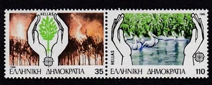 GREECE #1568-1569 MNH PREVENTION OF FOREST FIRES & SAVE WETLANDS SE-TENANT PAIR - Picture 1 of 1