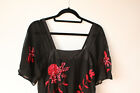 Coast Sheer Silk Top Black Red Embroidered Sequins Evening Bow Party Floral 8