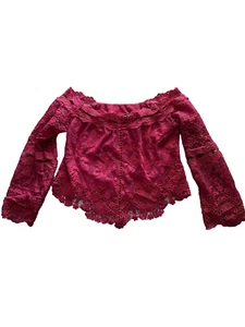 I Too women top Off The Shoulder Blouse crochet long sleeve size M/L color red - Picture 1 of 6