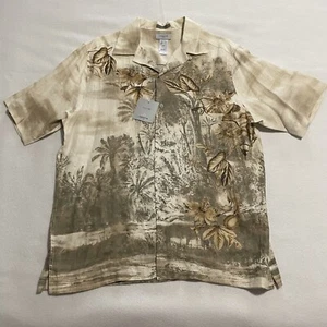 Claiborne Luxe Short Sleeve Button Up Mens L 100% Linen Casual Tropical NWT - Picture 1 of 9