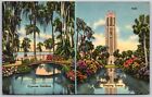 Postcard Florida Cypress Gardens FL Dual View Bridge Singing Tower 1956