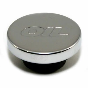 Chrome Steel Valve Cover Oil Cap Push in Style "OIL" Logo Chevy SBC BBC 350 A92 - Picture 1 of 2