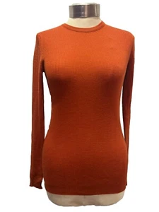 John Smedley Rust Orange 100% Virgin Wool Skinny Rib Top Long XS UK 8-10 - Picture 1 of 12