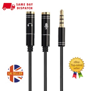 3.5mm Headset Adapter Y-Splitter Jack Cable w/ Separate Audio and Mic Headphone - Picture 1 of 9