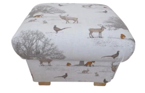 Storage Footstool Fryetts Tatton Woodland Animals Fabric Pouffe Natural Fox Deer - Picture 1 of 24