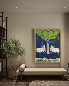 Cow Pichwai Painting, Handmade painting on fabric, wall decor, Home decor - Picture 1 of 3