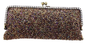 CARLO FELLINI BROWN BEADED/RHINESTONE EVENING BAG WITH LONG CHAIN - Picture 1 of 3