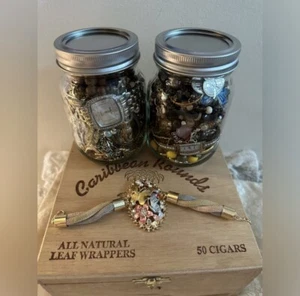 Jewelry Jars - Vintage Jewelry Collection in 2 Beautiful Mason Jars 3.6 pounds - Picture 1 of 8