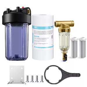 10 Inch Clear Big Blue Whole House Water Filter Housing & Spin Down Sediment Set - Picture 1 of 20