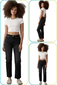 American Eagle Jeans Super High Rise Waist Ankle Straight Easy Black 8 29 x 26 - Bild 1 von 4
