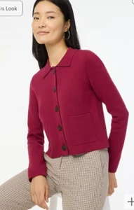 J. Crew Women's Boysenberry 100% Cotton Polo Knit Sweater Cardigan Jacket 2X - Picture 1 of 8