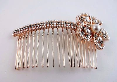 Pearl Rhinestone Hair Comb Gold Metal Dressy Hair Accessory - Image 1 of 4