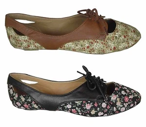 New Comfy Lace-up Mary Jane Ballet Flats Black Natural Flower 6 7 7.5 8.5 9 10 - Picture 1 of 9