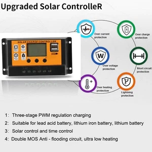 LCD Solar Controller 12V/24V 30A 20A 10A Solar Charge Regulator PWM Battery-! - Picture 1 of 11