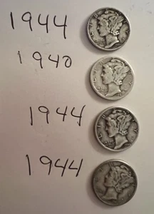 Four 10C Mercury Dimes 90% Silver 1-1940 3-1944 Lot Collectible - Picture 1 of 3