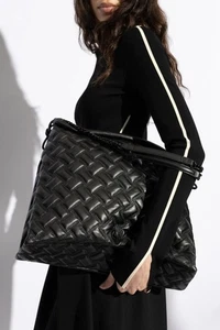 🦅Kurt Geiger London Kensington Black Lambskin Leather Drench Drawstring Bag New - Picture 1 of 7