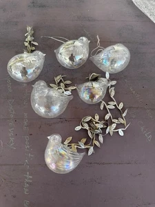 Anthropologie pearlised glass 6 birds Christmas ornaments - Picture 1 of 5