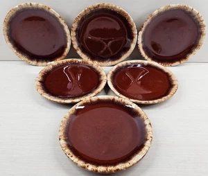 6) Hull Brown Drip Bread Plates Set Vintage House Garden Mirror Table Dishes Lot - Picture 1 of 24