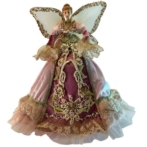 Victorian Christmas Tree Topper Blush Pink, Mauve Velvet Lace Gown 15,5 Vintage - Bild 1 von 18