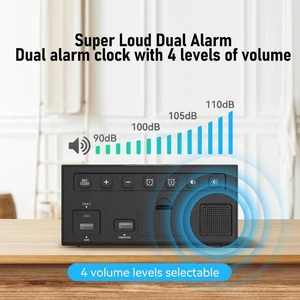Loud Dual Alarm Clock 7.4 Inch Mirror LED 3 Modes Vibrating Alarm Clock with SLK - Picture 1 of 12