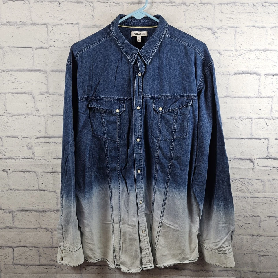 Мужская дубовая джинсовая рубашка с карманами на груди с длинным рукавом William Rast, индиго, XXL - Изображение 1 из 4