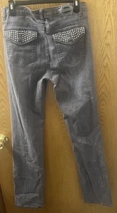 Tru Luxe Gray Embellished Stretch Studded Flap Pockets Waist-32” Inseam-33” - Picture 1 of 6