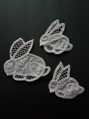 (Lot of 3) Wimpole Street Creations Battenburg Fabric Bunny Easter White 5” 4” - Image 1 of 4