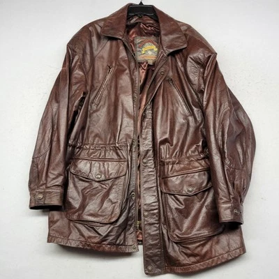 Vintage Wilsons Leather Jacket Mens Large Brown Coat Zip Parka Elbow Patch - Image 1 of 4