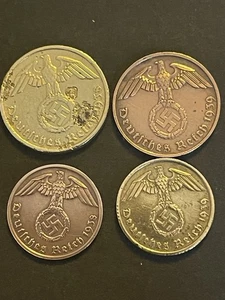 4 German Third Reich Military Coins 1938,1939 Swastika Nazi 1.2.5&10.pfennig - Picture 1 of 16