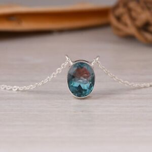 Oval Cut Alexandrite Sterling Silver Pendant With 18'' Chain Necklace Jewelry