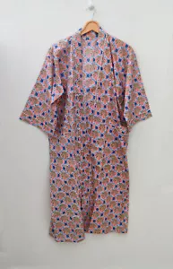 Indischer Kimono Bademantel mit Blumendruck lang Nachtwäsche Morgenmantel Damen Kleid Maxi - Bild 1 von 3