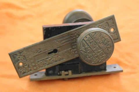 Antique P&F Corbin Door Hardware Patent 1883 Eastlake Handles Brass Victorian Cover