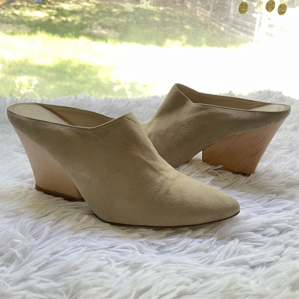 Elizabeth & James EVIE Punta Punta Tostada Gamuza Sin Cordones Cuña Mules Talla 5.5 B Foto 1 de 4