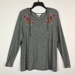 Christopher & Banks Sweater Womens  L Gray Embroidered Hooded Long Sleeves - Picture 1 of 7