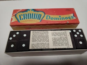 Vintage Halsam Crown Double Six Dominosteine #220 Milton Bradley mit Anleitung - Bild 1 von 5