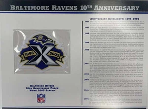 2005 Baltimore Ravens 10th Anniversary Willabee & Ward Patch With Stat Card - Bild 1 von 2