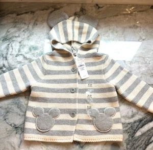 Baby Gap x Disney Baby Mickey Mouse Hooded Cardigan Sweater 6-12 Months NWT New - Picture 1 of 7