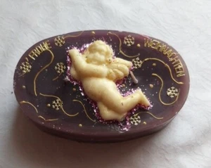 lila Kerze mit Engel und Glitzer Frohe Weihnachten - Handarbeit - Bild 1 von 5