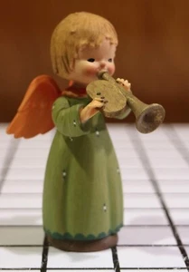 Vintage Anri Toriart Musik Engel mit Flügeln geschnitzt Holz spielt Trompete - Bild 1 von 6