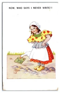 Now Who Says I Never Write!! Girl Duck with a Letter Edna Smith Postcard - Picture 1 of 2