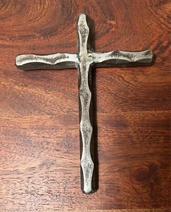 hanging hammered metal cross decor Christianity religion heavy - Picture 1 of 7