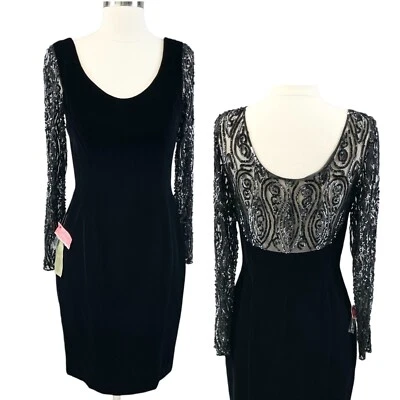 Винтажный черный галстук Олег Cassini женщин коктейльное платье размер 6 бархата блестки гламур прихоть - Изображение 1 из 4