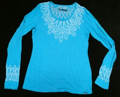 prAna Mujer Camiseta Manga Larga Estampado Azul/Blanco Mezcla Algodón Talla S Foto 1 de 3