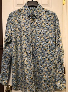 Camisa de vestir grande para hombre Alan River floral cachemira amarillo azul colorido con botones - Imagen 1 de 7