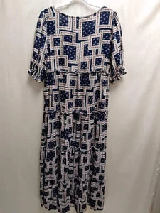 NATURAL LIFE Navy Geo Floral Print Short Sleeve Maxi Dress - Size: Small - Picture 1 of 6