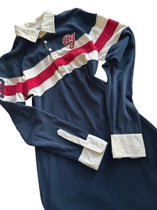 Vintage Aca Joe Womens Polo Dress Navy Red & White Long Sleeve Rugby Style 80s - Picture 1 of 15