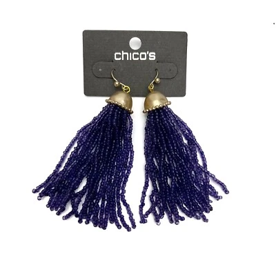 Pendientes Colgantes Modernistas Chicos Púrpura Semilla Cuentas Borla Mate Tono Dorado NUEVO Foto 1 de 4